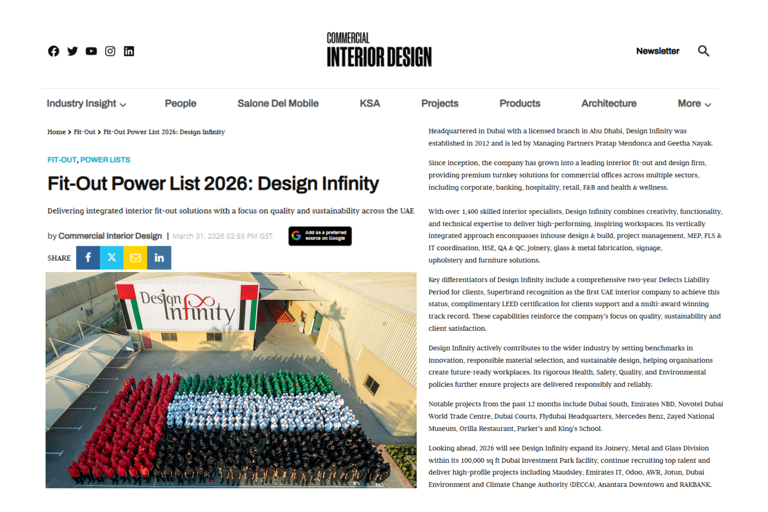 Commercial Interior Design Fit-Out Power List 2026: Design Infinity